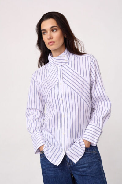 Co'couture | Blouse | Somo Stripe Funnel Neck Shirt / 10001